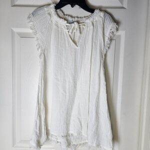 True Craft Off White Gauze Sleeveless Women's Top Frey Hem M‎